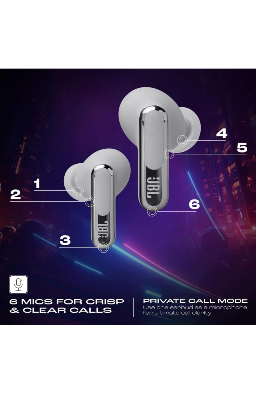 JBL New Launch Live Beam 3 TWS,Hi-Res Audio True ANC Earbuds,Smart Case with Touch Display,48H Playtime,Wireless Charging,6 Mic,Multipoint Connection,Ip55 Proof, (Refurbished),Personi-Fi 3.0 (Silver) Earphones