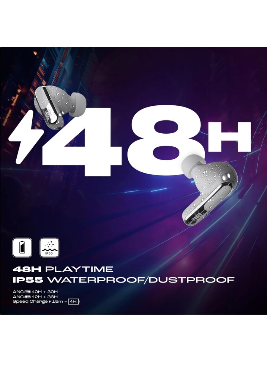 JBL New Launch Live Beam 3 TWS,Hi-Res Audio True ANC Earbuds,Smart Case with Touch Display,48H Playtime,Wireless Charging,6 Mic,Multipoint Connection,Ip55 Proof, (Refurbished),Personi-Fi 3.0 (Silver) Earphones