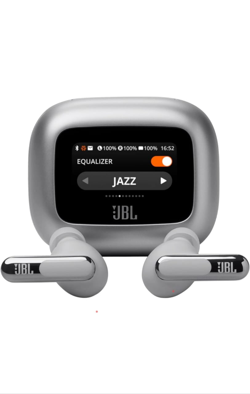 JBL New Launch Live Beam 3 TWS,Hi-Res Audio True ANC Earbuds,Smart Case with Touch Display,48H Playtime,Wireless Charging,6 Mic,Multipoint Connection,Ip55 Proof, (Refurbished),Personi-Fi 3.0 (Silver) Earphones